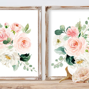 Nursery Art Girl Blush Pink and Mint Floral